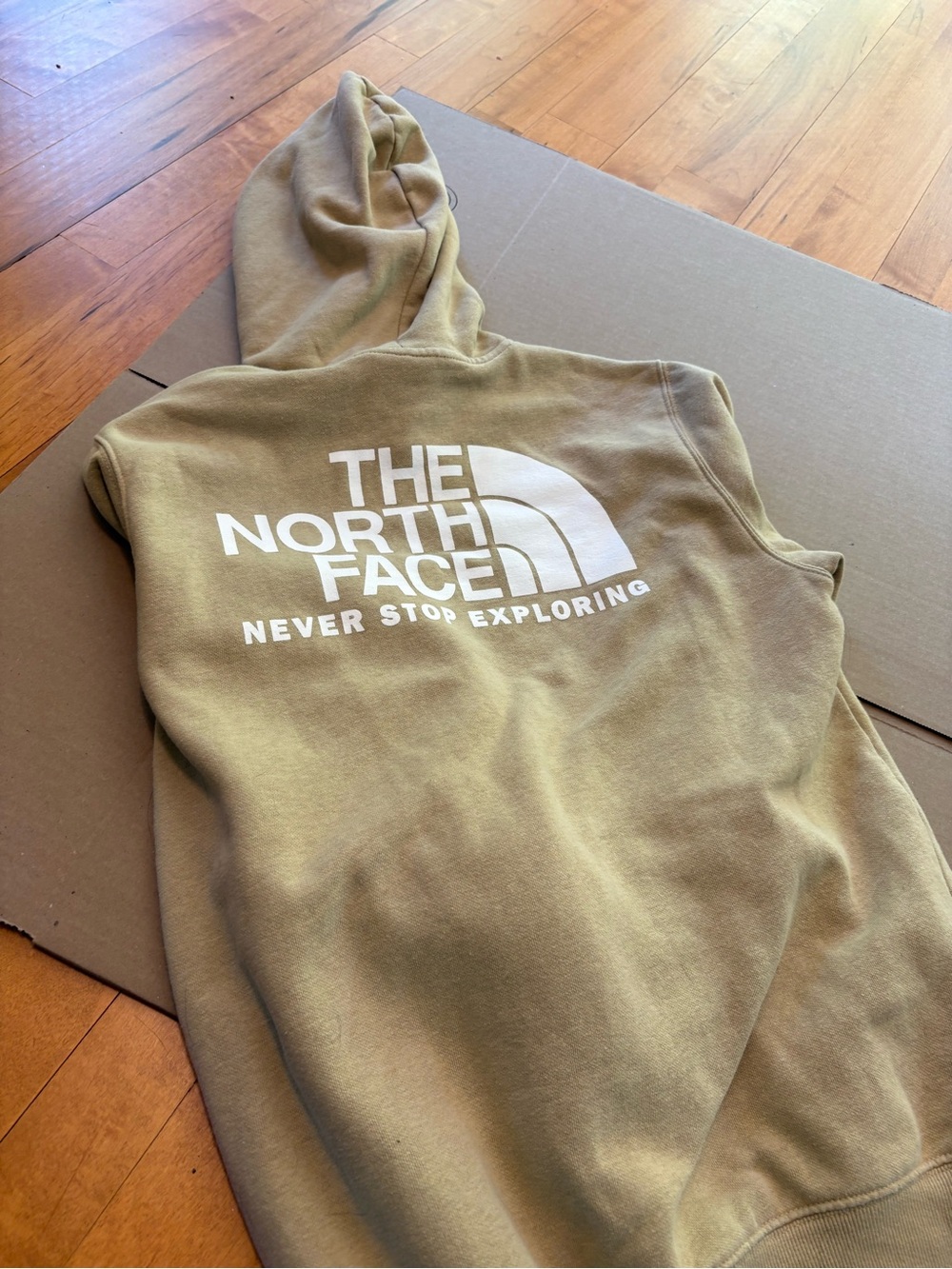 The North Face Men’s Olive Green Hoodie with White Back Logo